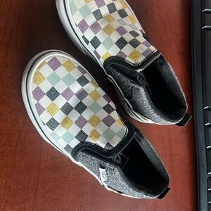 Vans Kids Slip-On Checkerboard Sneakers in Black, Gold, Purple, Mint